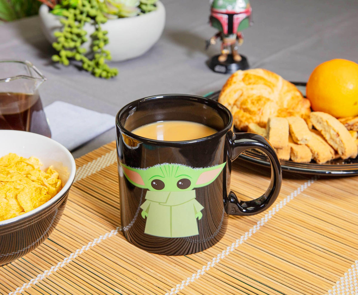 Star Wars: The Mandalorian Grogu Black Jumbo Ceramic Mug | Holds 20 Ounces