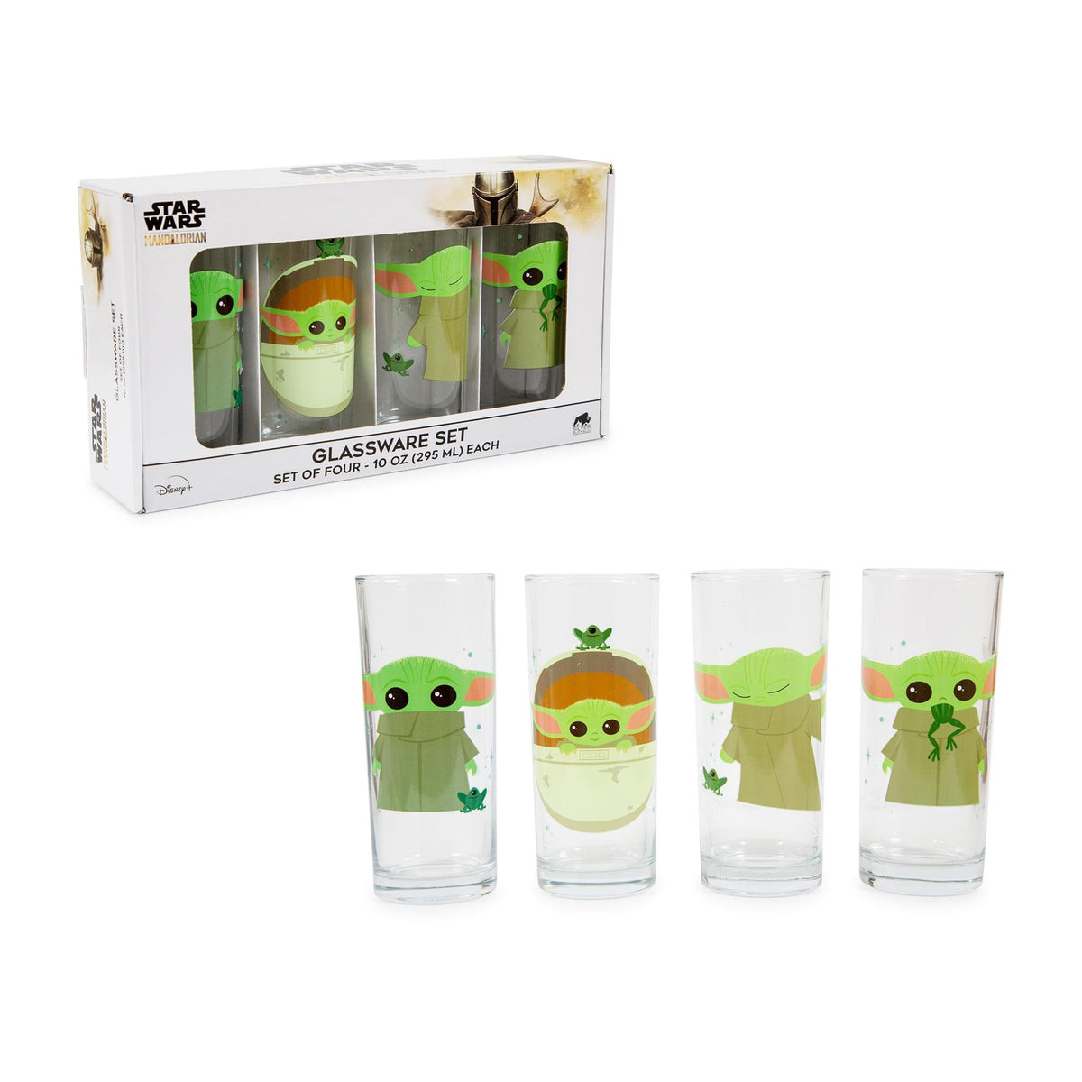 Star Wars: The Mandalorian Grogu With Frog 10-Ounce Tumbler Glasses | Set of 4