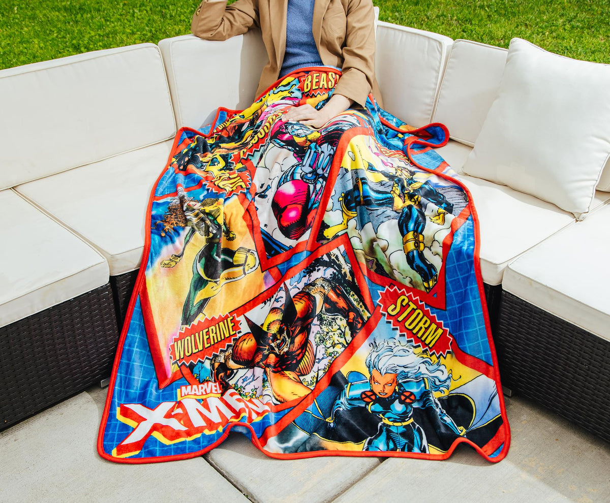 Marvel X-Men Character Cards Raschel Throw Blanket | 45 x 60 Inches