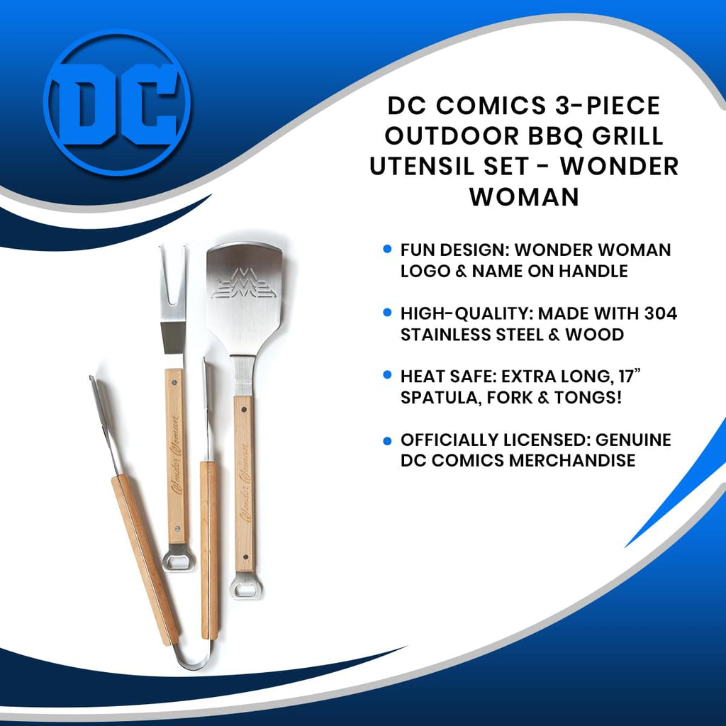 DC Comics 3-Piece Outdoor BBQ Grill Utensil Set - Wonder Woman