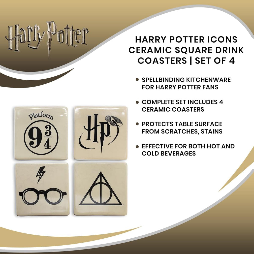 Harry Potter Icons Ceramic Square Drink Coasters | Set of 4