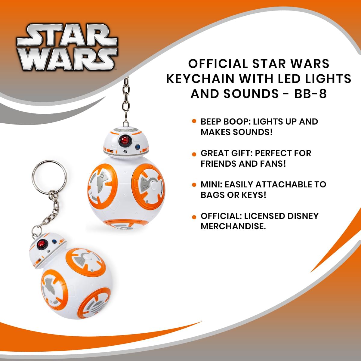 Official Star Wars Keychain with LED Lights and Sounds - BB-8