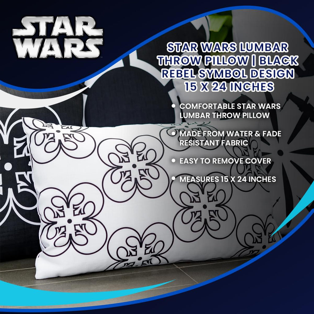 Star Wars Lumbar Throw Pillow | Black Rebel Symbol Design | 15 x 24 Inches