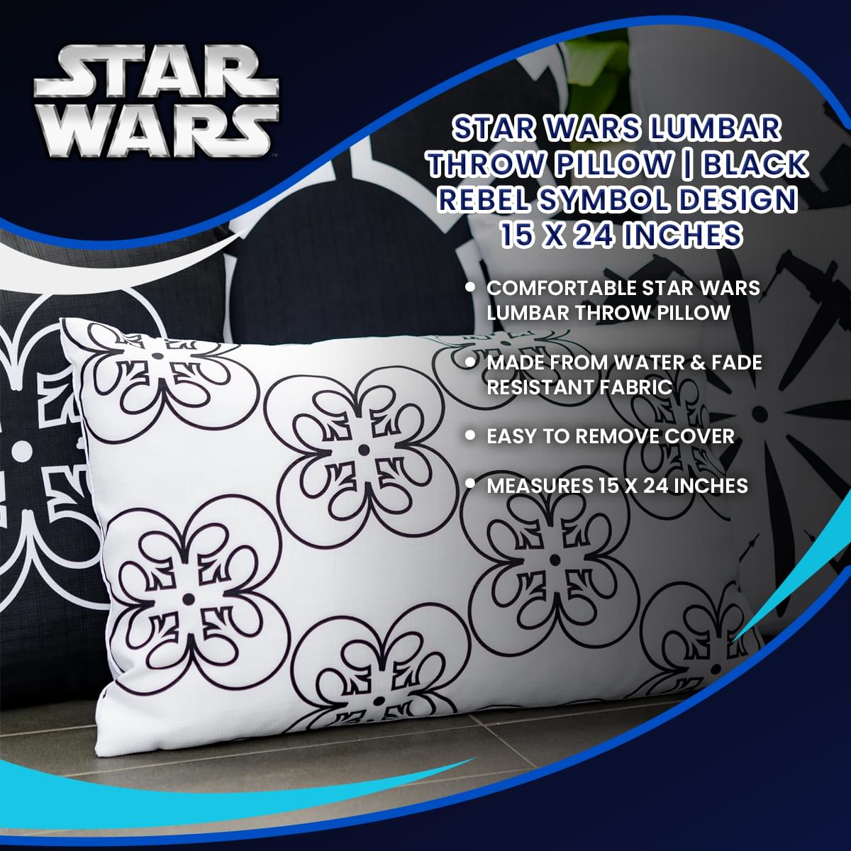 Star Wars Lumbar Throw Pillow | Black Rebel Symbol Design | 15 x 24 Inches
