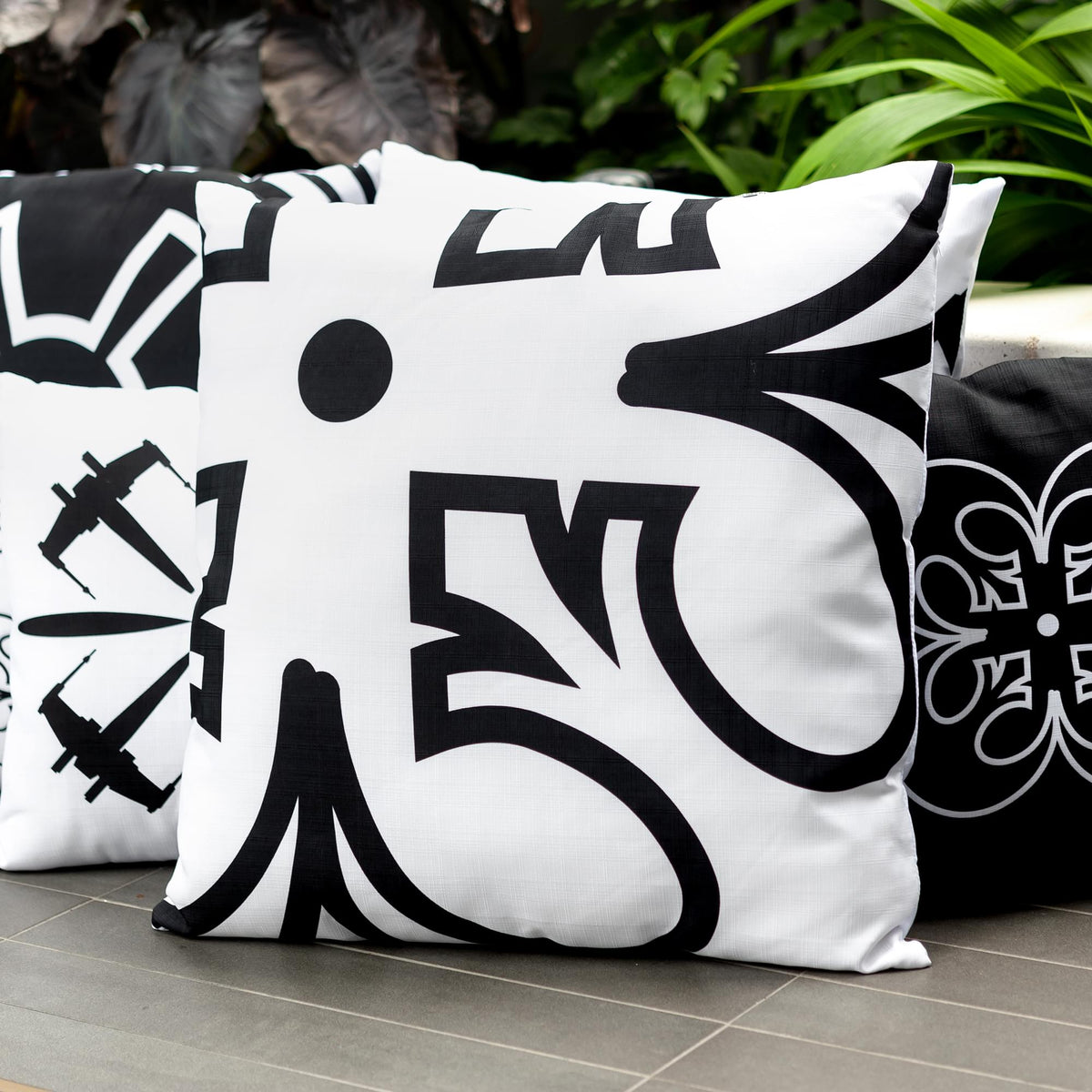 Star Wars White Throw Pillow | Black Rebel Insignia Pattern | 25 x 25 Inches